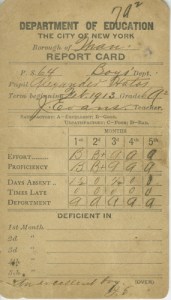 Report Card of Alexander Hatos, 1913, in the Ephemera Collection. Museum of the City of New York. 96.32.5.