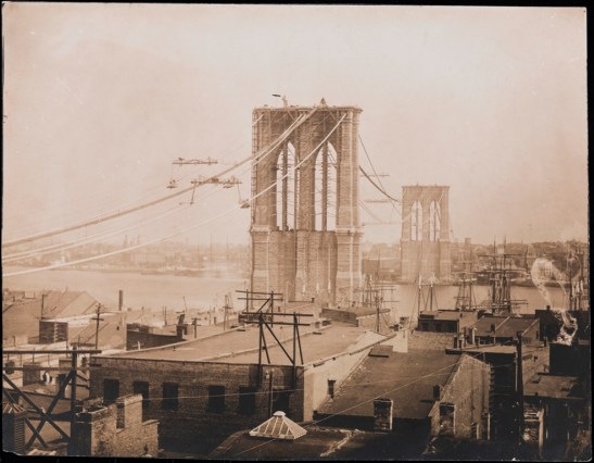 Construction of the Brooklyn Bridge.