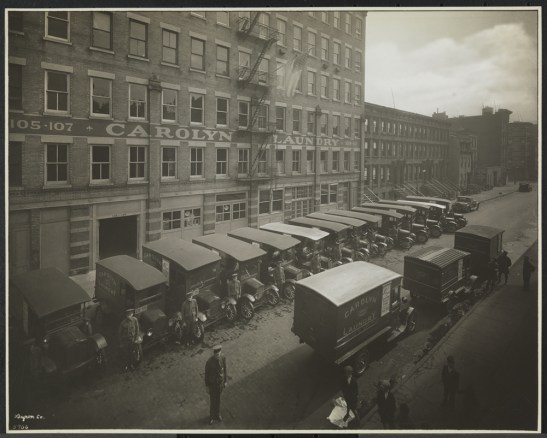 Byron Company (New York, N.Y.). Carolyn Laundry, 111 East 128th St., Building, With Auto Trucks, 1929. Museum of the City of New York. 93.1.1.6829