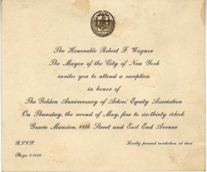 Invitation to Equity's Golden Anniversary reception, 1963. Museum of the City of New York. F2013.50.3