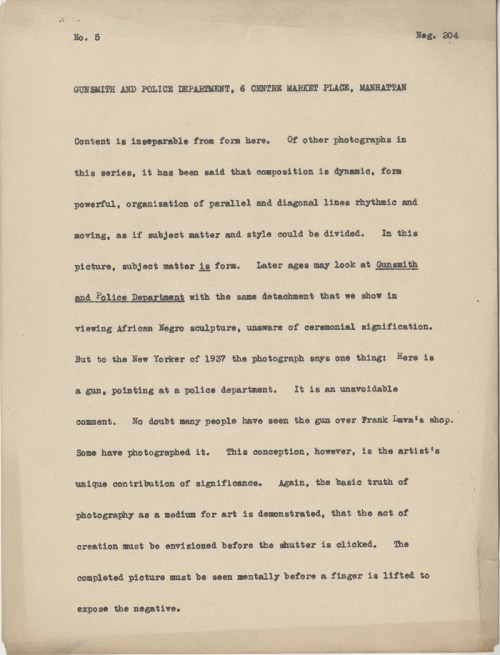 Original, Unpublished captions by Elizabeth McCausland for Changing New York, 1938, "Berenice Abbott Changing New York papers." Museum of the City of New York. 