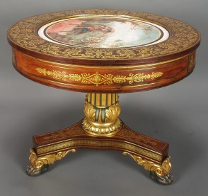 Attributed to Duncan Phyfe (1768-1854), New York, N.Y., circa 1827, rosewood veneer, gilding, plaster, brass, pine, mahogany. Height: 29 inches, diameter of top: 36 inches. Museum of the City of New York, Gift of Mrs. Egerton L. Winthrop, 36.160.