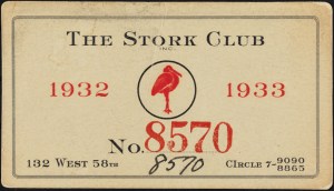 The Stork Club membership card, 1932, in the Collection on Nightlife. Museum of the City of New York. 38.382.17. 