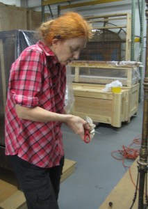 Artist Chris Piazza uses the original floral shade to construct and shape reproduction shades.