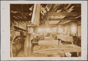 Photograph taken for the John Stephenson Company by unknown photographer. Factory Interior of the John Stephenson Company factory at 47 East 27th Street, cabinet shop. ca. 1889. Museum of the City of New York. 44.295.485