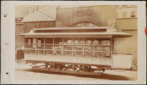 Photograph taken for the John Stephenson Company by unknown photographer. Aisle Cars Irondequoit Park Railroad streetcar, Glen Haven & Irondequoit Bay. 1893-1894. Museum of the City of New York. 44.295.94