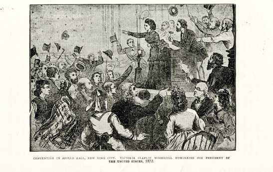 Convention in Apollo Hall, New York City, Victoria Claflin Woodhull Nominated for the President of the United States, 1872. Reprinted in One Moral Standard for All: Extracts from the lives of Victoria Clafin Woodhull and Tennessee Clafin. Museum of the City of New York. F2011.16.7.