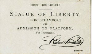 Admission Ticket to Viewing Platform for Statue of Liberty Dedication Ceremonies, 1886, in the Collection on Civic Events.  Museum of the City of New York, 48.176.41