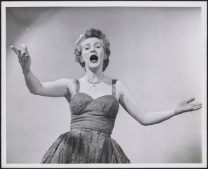 Photographer unknown. Elaine Stritch as Mrs. Sally Adams in "Call Me Madam". ca. 1952. Museum of the City of New York. 68.80.4789