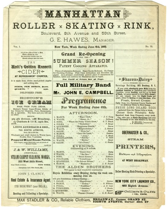 Manhattan Roller Skating Rink, 1885, in the Collection on Culture and Entertainment. Museum of the City of New York. 39.240.939.