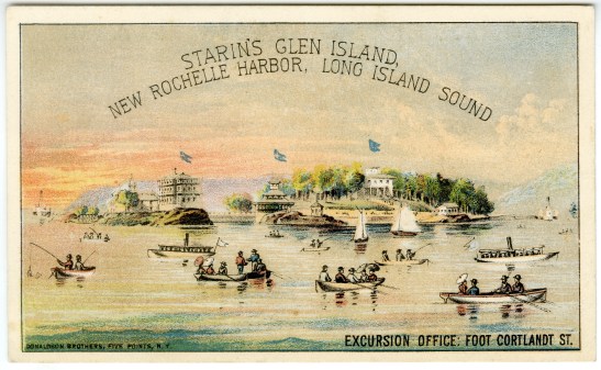 Starin's Glen Island, New Rochelle Harbor, Long Island Sound, ca. 1885, in the Collection on Culture and Entertainment.  Museum of the City of New York. 40.275.86