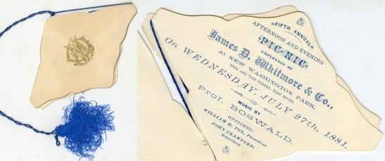 Fifth Annual Afternoon and Evening Picnic, Employees of James D. Whitmore Co., 1881, in the Collection on Social Events.  Museum of the City of New York. 95.87.46.