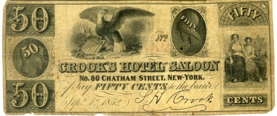 Crook's Hotel and Saloon, 1852, in the Collection on Dining and Hospitality.  Museum of the City of New York. 39.526.2.