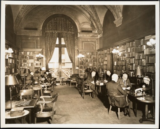 Wurts Bros. (New York, N.Y.). 1 West 54th Street. University Club. Interior, game room. ca. 1939. Museum of the City of New York. X2010.7.2.7948