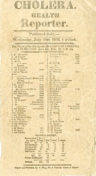 Cholera Health Reporter, 1832, in the Collection on Infrastructure. Museum of the City of New York. 38.261.1