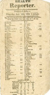 Cholera Health Reporter, 1832, in the Collection on Infrastructure. Museum of the City of New York. 38.261.2