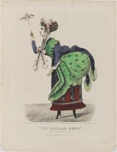 Currier & Ives, Thomas Worth (1834-1917), “The Grecian Bend" Fifth Avenue Style, 1868, Hand-colored lithograph. Gift of Mrs. Harry T. Peters, 56.300.1282