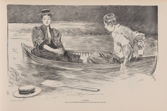 The Drama (she has just prevented his proposing by telling him she is engaged) Copyright 1895, Life publishing company