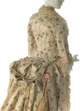 Afternoon Dress, ca. 1876, White silk with floral brocade, Label: Worth/7, Rue de la Paix/Paris. Gift of Mrs. Frederick H. Hyde, 62.190.3ab