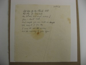 Original handwritten lyrics to "Thirsty Boots" Eric Andersen Archives