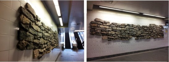 You can see a part of the old Battery Wall installed in the new wall at the South Ferry subway station. Images courtesy of author.