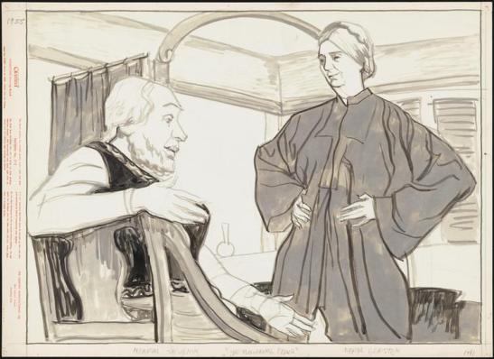 William Auerbach-Levy. [Menasha Skulnik and Berta Gersten in "The Flowering Peach".] 1955. Museum of the City of New York. 64.100.1481.