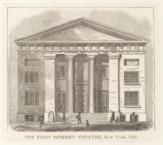 Engraving. The First Bowery Theatre, New York, 1826. Undated. Museum of the City of New York. F2011.37.8.