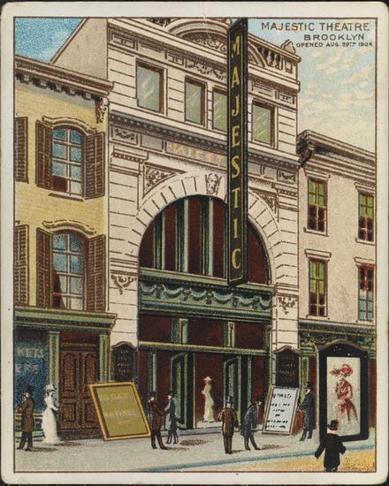 Cigarette card for Majestic Theatre, Brooklyn. ca. 1910. Museum of the City of New York. X2011.38.13.