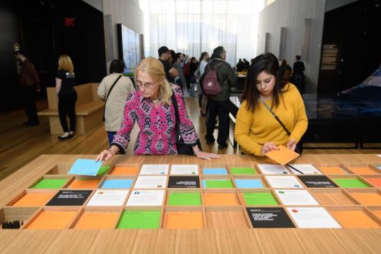 Visitors in Gallery 3, Future City Lab. Photograph by Filip Wolak Courtesy MCNY.