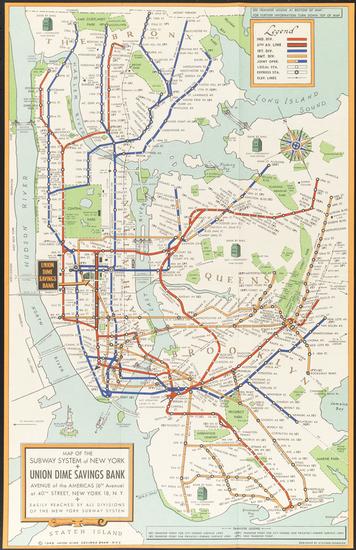 Stephen J. Voorhies and Union Dime Savings Bank. Map of the Subway System of New YorkStephen J. Voorhies and Union Dime Savings Bank. Map of the Subway System of New York, 1948. Museum of the City of New York, 98.52.6.